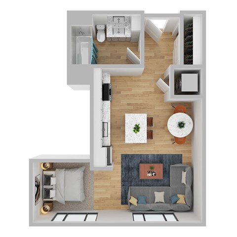 Floor plan for studio, 1 bath, 548 sqft